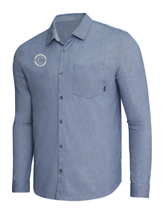 OGIO Slate Blue Heather Extend Long Sleeve Button Up Shirt w/Carlton Electric Logo