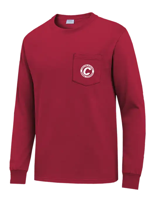 Red Long Sleeve Heavyweight 6.1 oz Pocket T-Shirt w/Carlton Electric Logo
