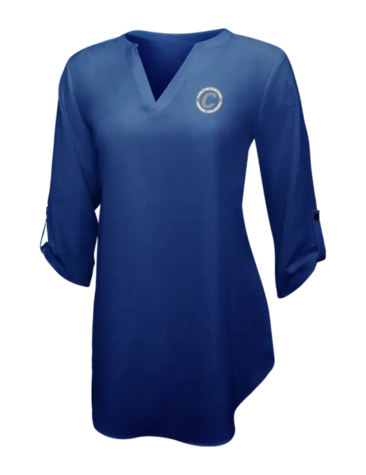 Dark Royal Womens 3/4 Sleeve Tunic Blouse w/Carlton Electric Logo