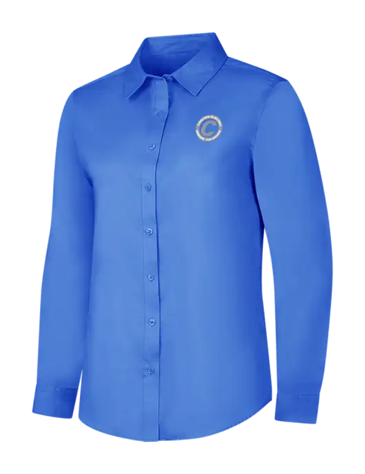 Dark Carolina Blue Womens Long Sleeve Superpro React Twill Shirt w/Carlton Electric Logo