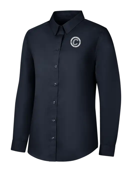 Womens River Blue Navy Long Sleeve Carefree Poplin Shirt w/Carlton Electric Logo