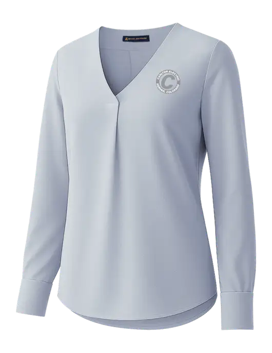 Brooks Brothers Womens Light Slate Blue Open-Neck Satin Blouse  w/Carlton Electric Logo