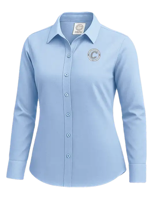Brooks Brothers Womens Light Blue Wrinkle-Free Stretch Nailhead Shirt w/Carlton Electric Logo