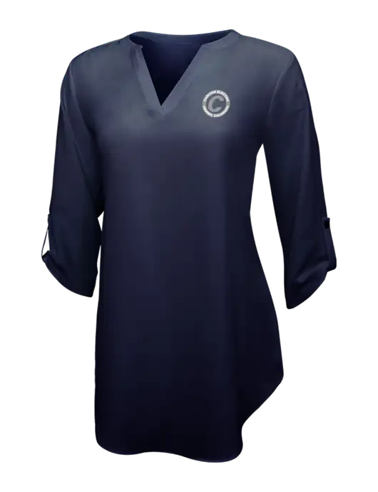 Navy Womens 3/4 Sleeve Tunic Blouse w/Carlton Electric Logo