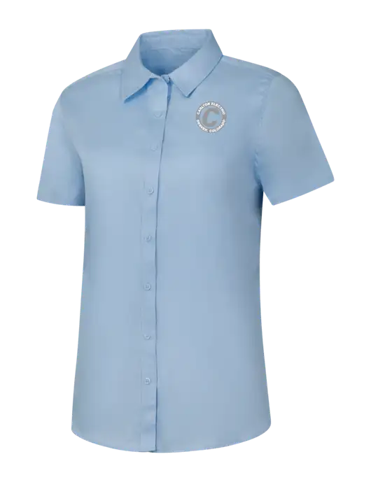 Womens Light Blue Short Sleeve Superpro React Twill Shirt w/Carlton Electric Logo
