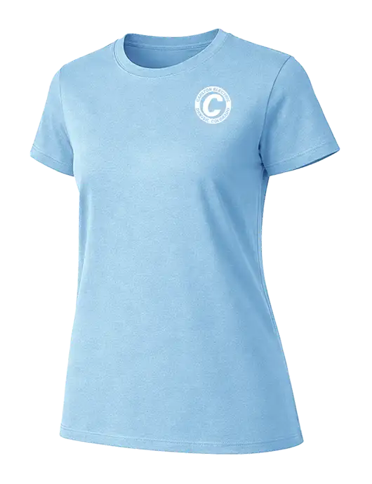 Womens Ring Spun Light Blue 4.5 oz T-Shirt w/Carlton Electric Logo