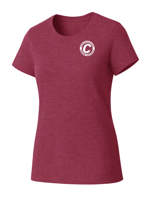 Womens Seriously Soft Heathered Cardinal T-Shirt w/Carlton Electric Logo
