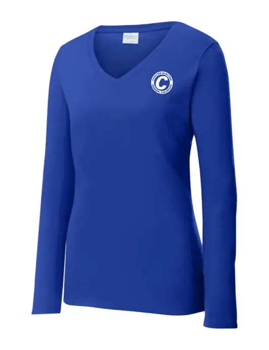 Womens  V-Neck Ring Spun Royal 4.5 oz Long Sleeve T-Shirt w/Carlton Electric Logo