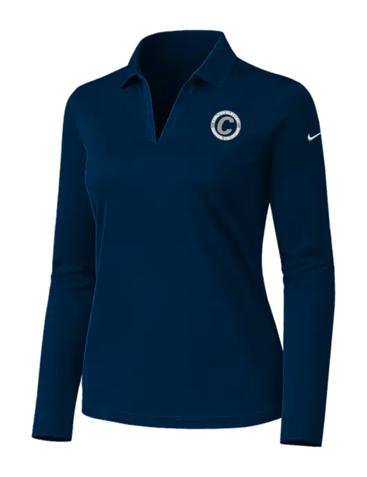 Nike Womens Navy Dri-FIT Micro Pique 2.0 Long Sleeve Polo w/Carlton Electric Logo