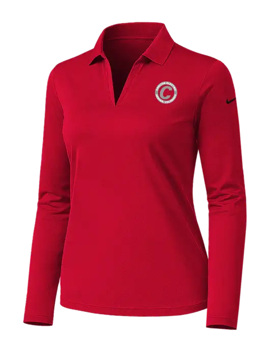 Nike Womens Red Dri-FIT Micro Pique 2.0 Long Sleeve Polo w/Carlton Electric Logo