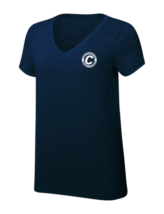 Womens Simply Soft V-Neck New Navy 4.5oz  Poly/Combed Ring Spun Cotton T-Shirt w/Carlton Electric Logo