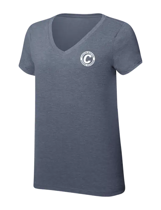 Womens Simply Soft V-Neck Navy Frost 4.5oz  Poly/Combed Ring Spun Cotton T-Shirt w/Carlton Electric Logo