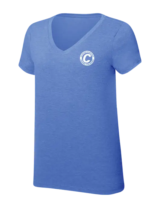 Womens Simply Soft V-Neck Royal Frost 4.5oz  Poly/Combed Ring Spun Cotton T-Shirt w/Carlton Electric Logo