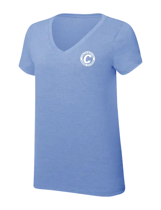 Womens Simply Soft V-Neck Maritime Frost 4.5oz  Poly/Combed Ring Spun Cotton T-Shirt w/Carlton Electric Logo