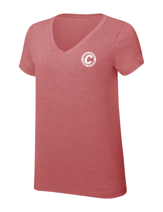 Womens Simply Soft V-Neck Blush Frost 4.5oz  Poly/Combed Ring Spun Cotton T-Shirt w/Carlton Electric Logo
