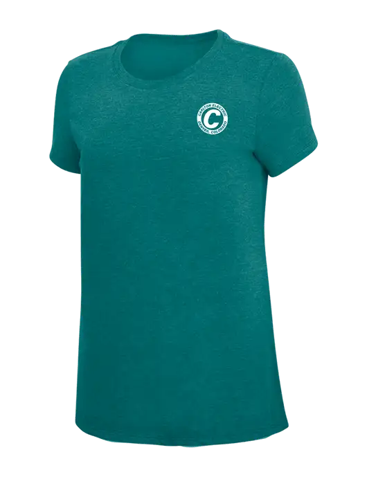 Womens Simply Soft Heathered Dark Teal 4.5oz  Poly/Combed Ring Spun Cotton T-Shirt w/Carlton Electric Logo