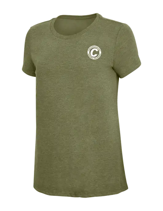 Womens Simply Soft Military Green Frost 4.5oz Poly/Combed Ring Spun Cotton T-Shirt
 w/Carlton Electric Logo